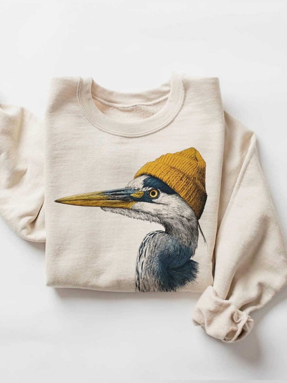 Retro 90s Great Blue Heron Wearing Beanie Vintage Birding Sweatshirt Nature Love